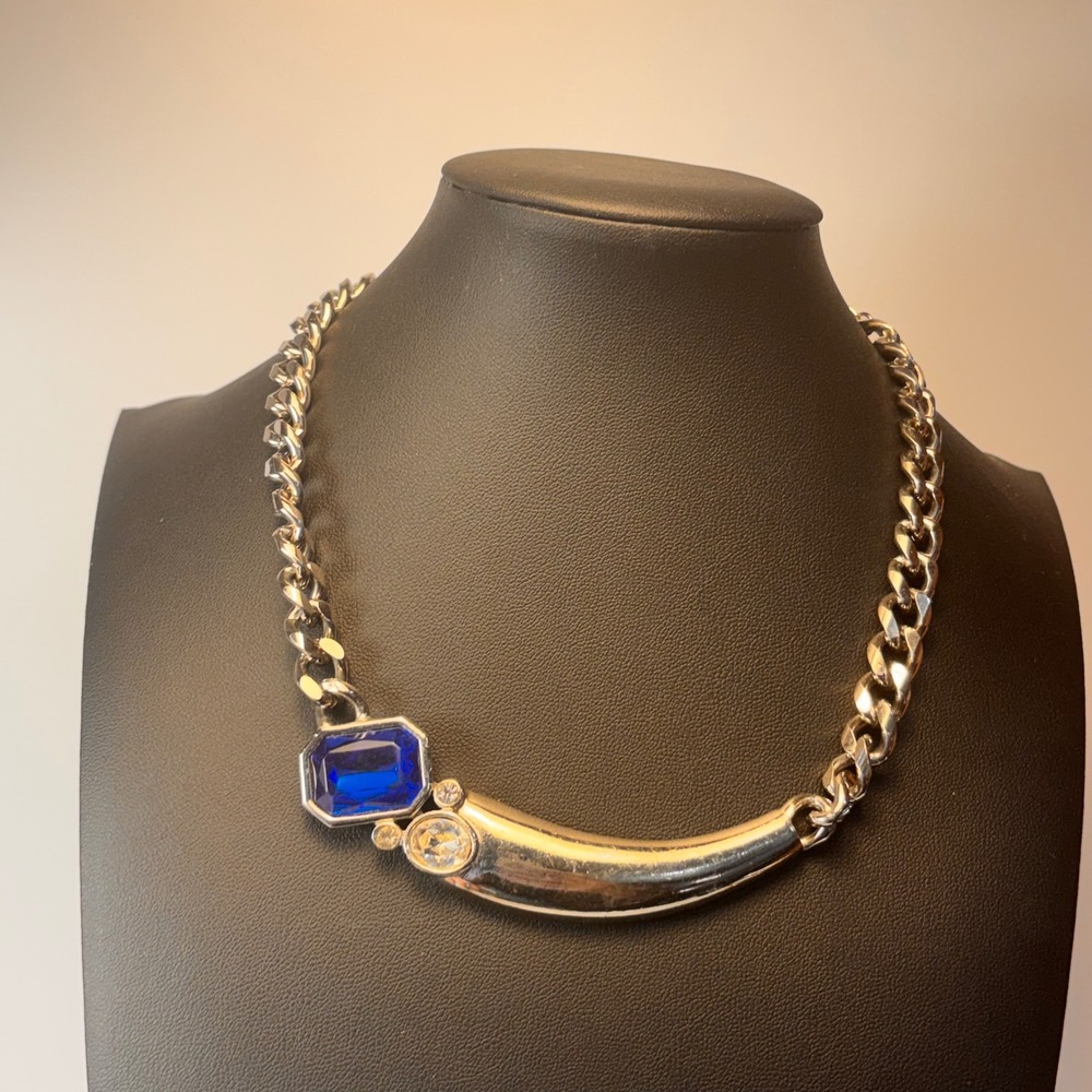 Vintage Park Lane Necklace Silver Blue Crystal Statement Pirate Core Goth Boho